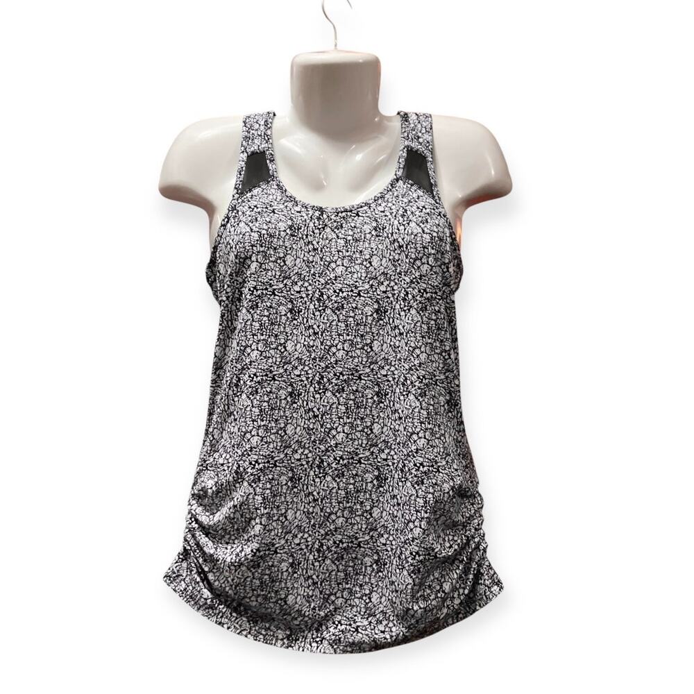 Soybu Women's Black/White Sleeveless Racerback Ruched Sides Active Top | Size S